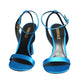 VERSACE- NIB Blue Satin Charm Sandals, Size 40