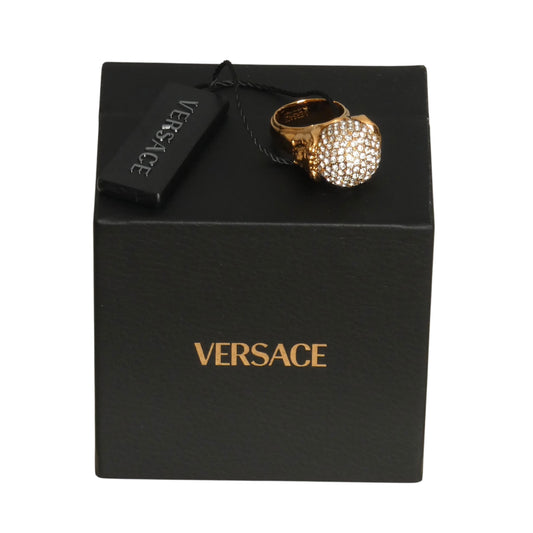 VERSACE- NWT Gold Rhinestone Orb Cocktail Ring, Size 7