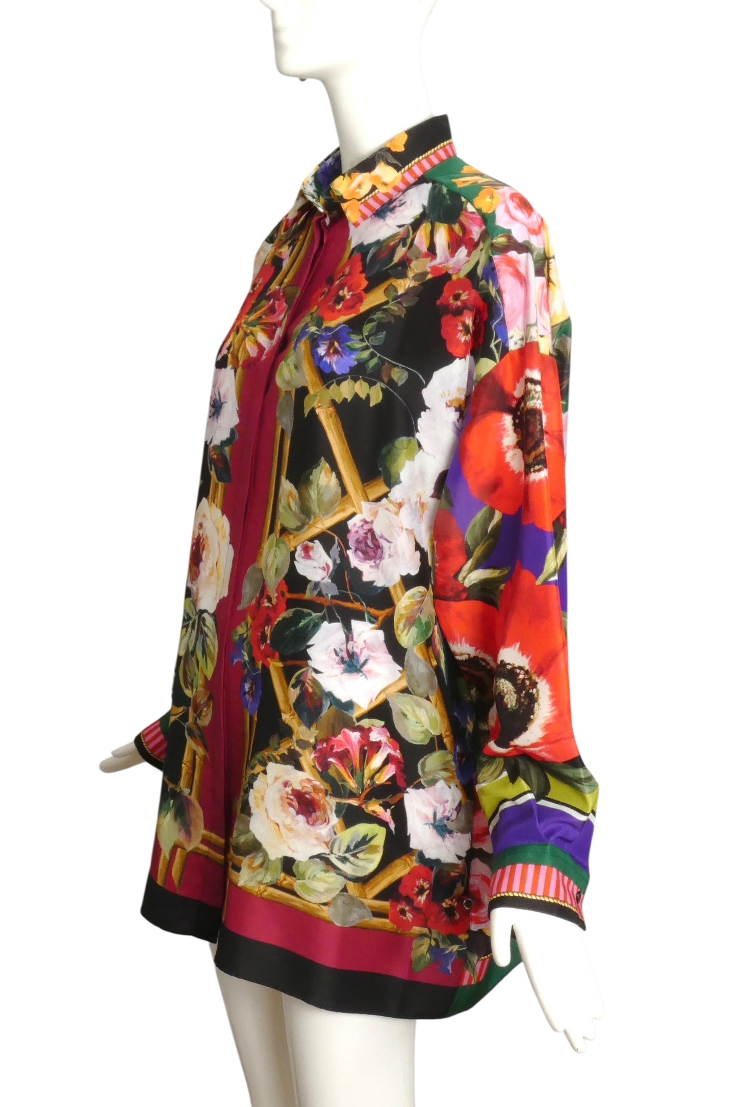 DOLCE & GABBANA- 2024 Oversized Floral Silk L/S Blouse, Size 8