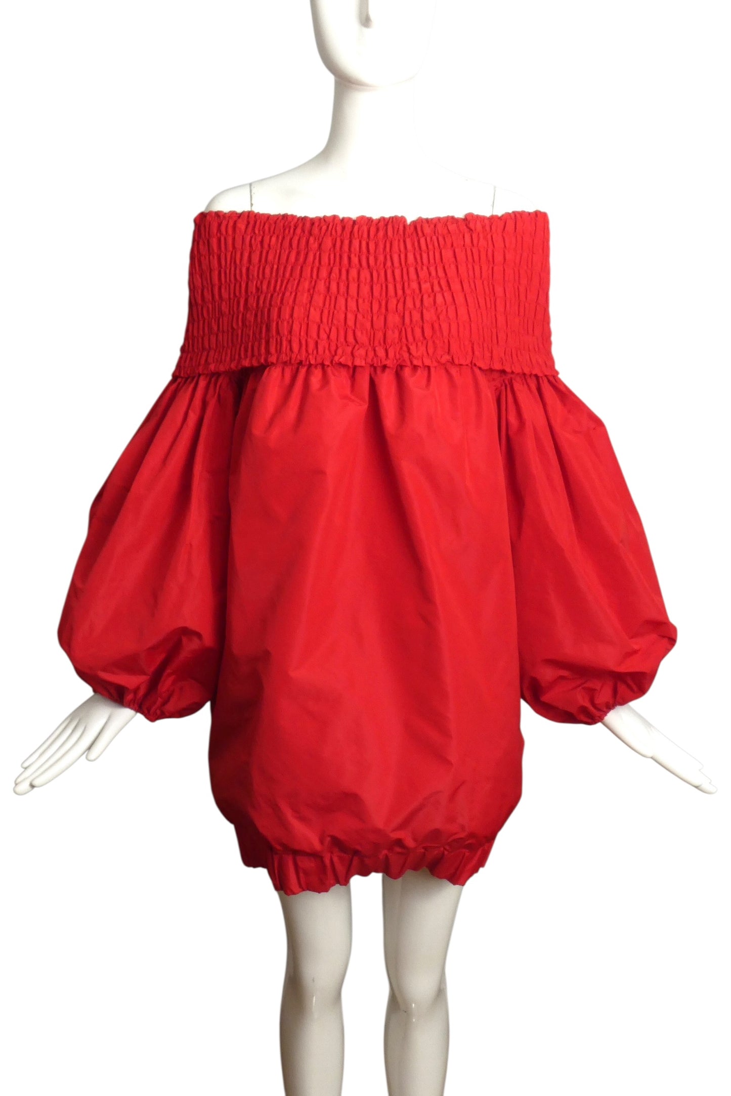 PATOU- 2023 Red Taffeta Puffed Sleeve Dress, Size 10