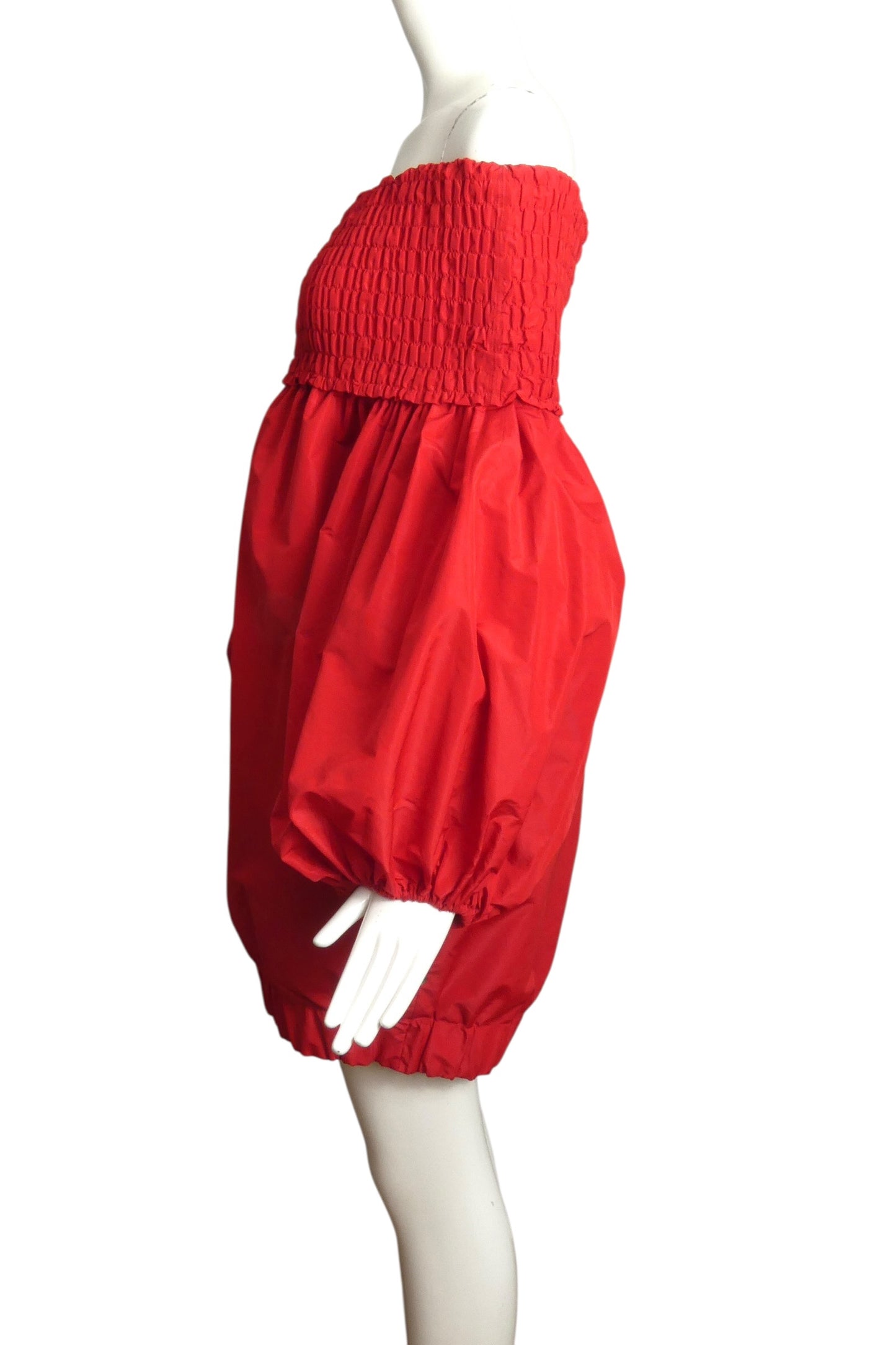 PATOU- 2023 Red Taffeta Puffed Sleeve Dress, Size 10