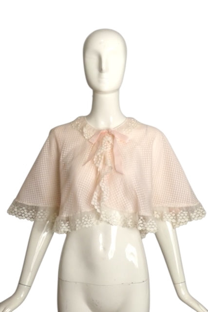 ODETTE BARSA- 1970s Pink Lace Bed Jacket, Size 4