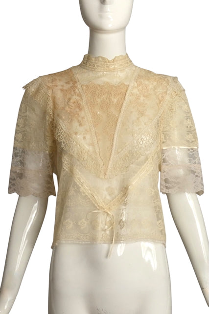 1980s Ivory Lace Blouse, Size 6