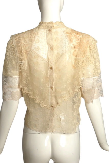 1980s Ivory Lace Blouse, Size 6