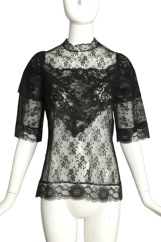 1980s Black Lace Blouse, Size 6
