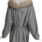 BURBERRY- Gray Nylon & Fur Trim Coat, Size Medium