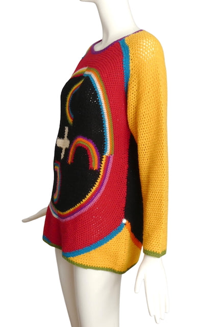 CHEAP & CHIC MOSCHINO- 1990s Crochet Rainbow Sweater, Size 10