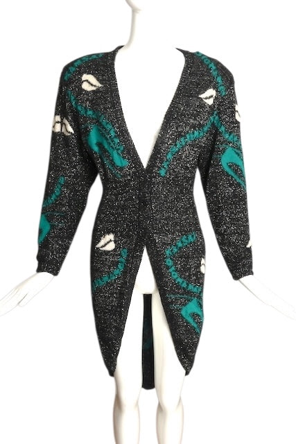 KANSAI YAMAMOTO- 1980s Wool Lurex Cut Away Cardigan, Size 4