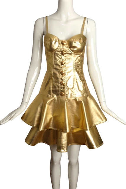 MOSCHINO COUTURE- NWT 2019 Gold Bustier Dress, Size 6