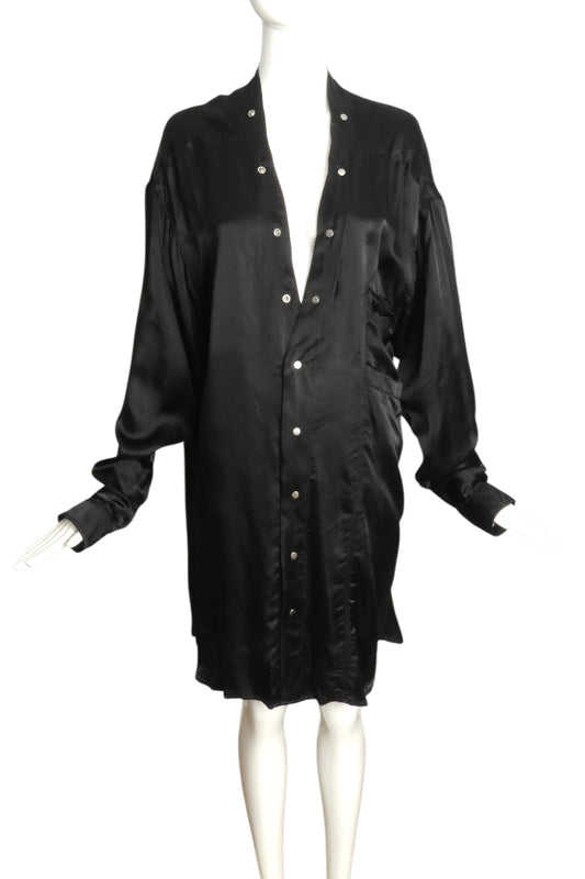 RICK OWENS- 2019 Black Satin "Legaspi" Shirt, Size 2