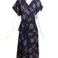 1940s Blue Printed Crepe Peplum Dress, Size 12