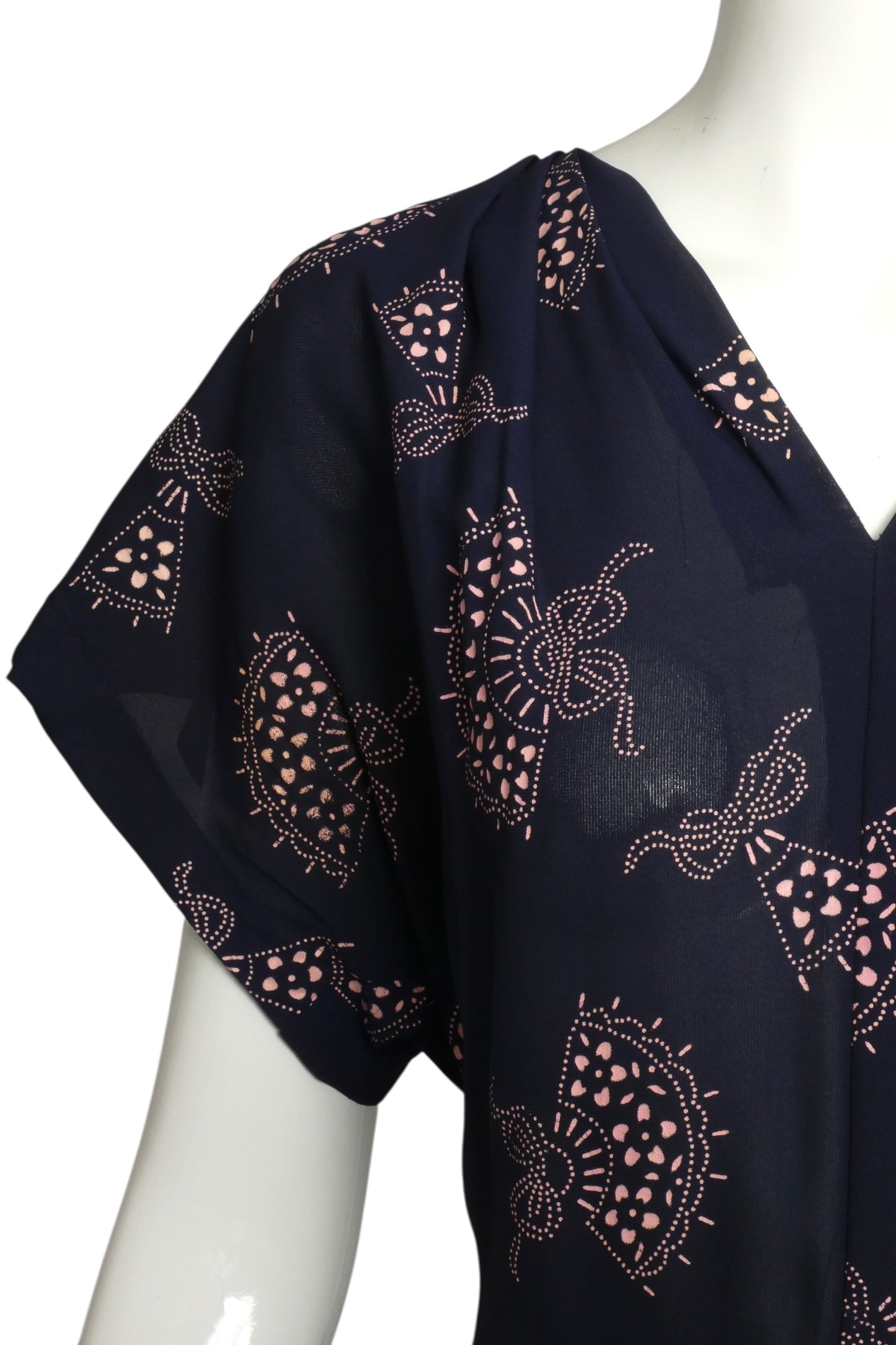 1940s Blue Printed Crepe Peplum Dress, Size 12