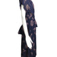 1940s Blue Printed Crepe Peplum Dress, Size 12