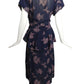 1940s Blue Printed Crepe Peplum Dress, Size 12