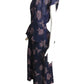 1940s Blue Printed Crepe Peplum Dress, Size 12