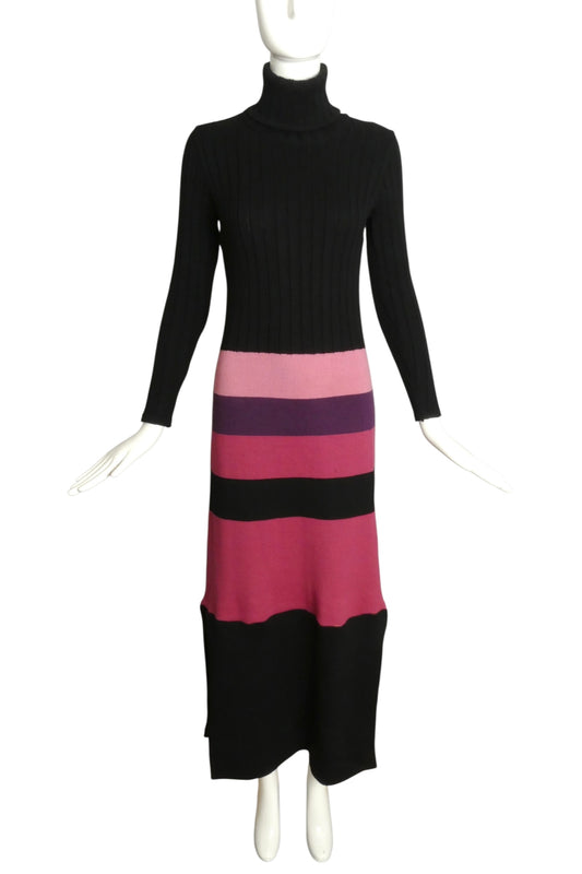PIERRE CARDIN- 1970s Multi Color Wool Knit Maxi Dress, Size 6