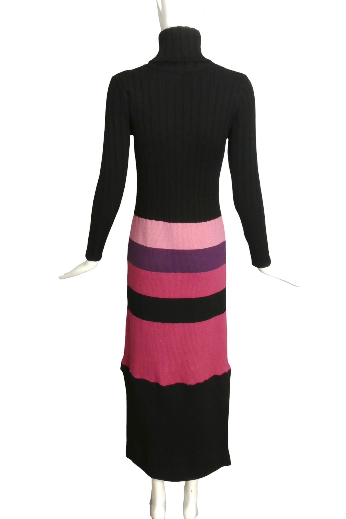 PIERRE CARDIN- 1970s Multi Color Wool Knit Maxi Dress, Size 6