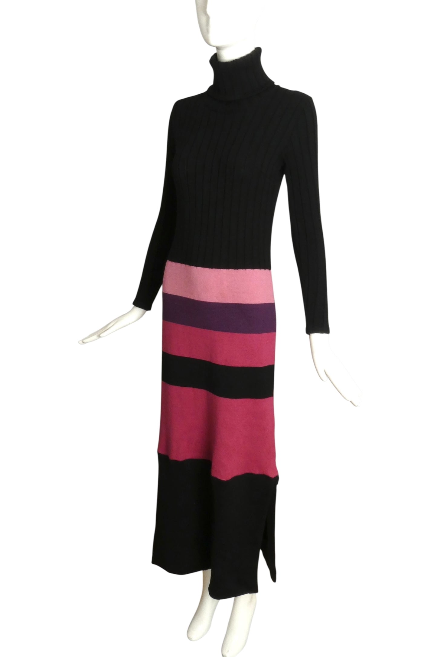 PIERRE CARDIN- 1970s Multi Color Wool Knit Maxi Dress, Size 6