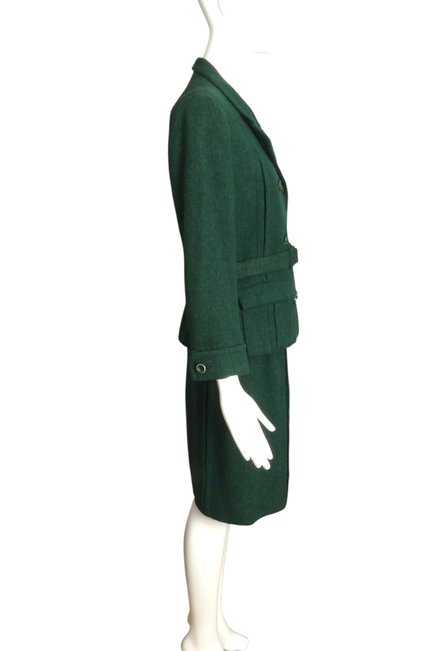 CHRISTIAN DIOR- 1950s Belted Green Wool Tweed Suit, Size 4