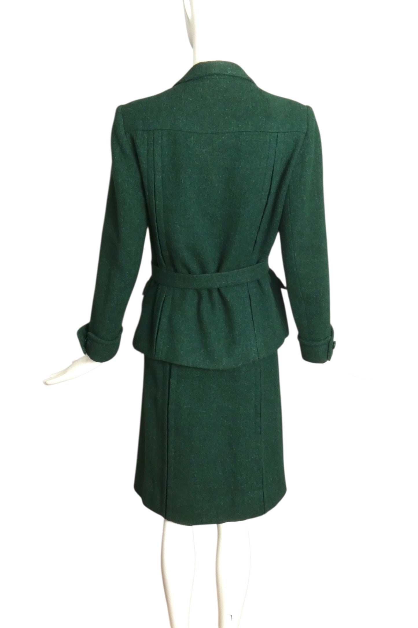 CHRISTIAN DIOR- 1950s Belted Green Wool Tweed Suit, Size 4