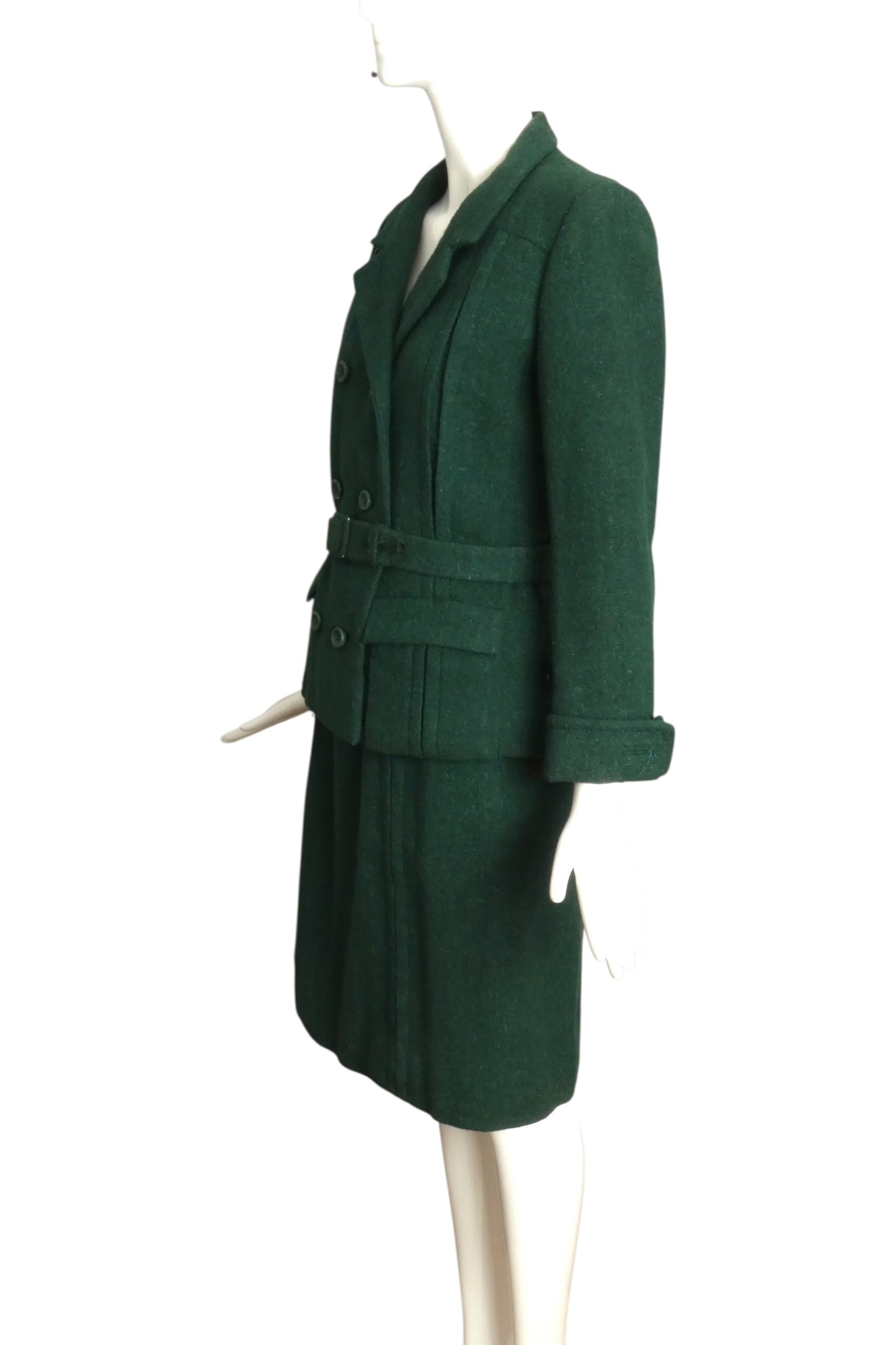 CHRISTIAN DIOR- 1950s Belted Green Wool Tweed Suit, Size 4