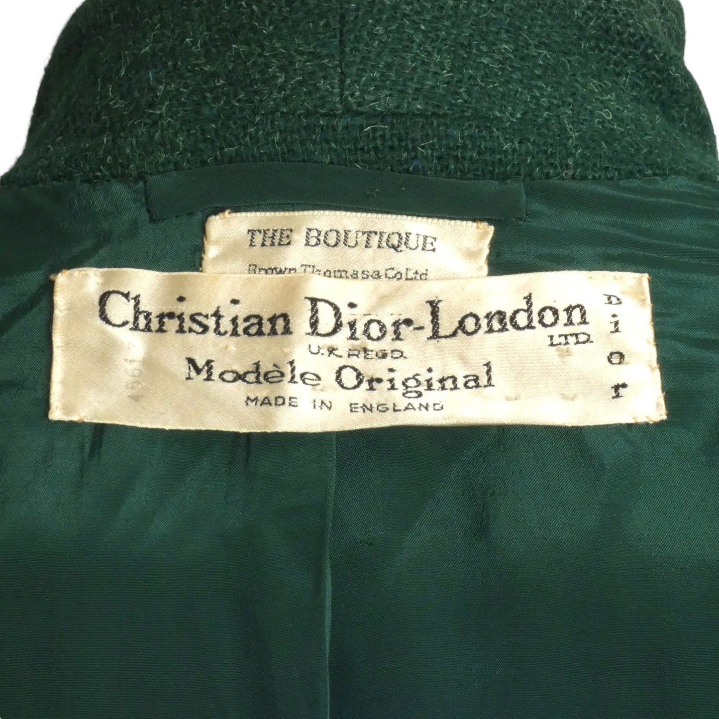 CHRISTIAN DIOR- 1950s Belted Green Wool Tweed Suit, Size 4