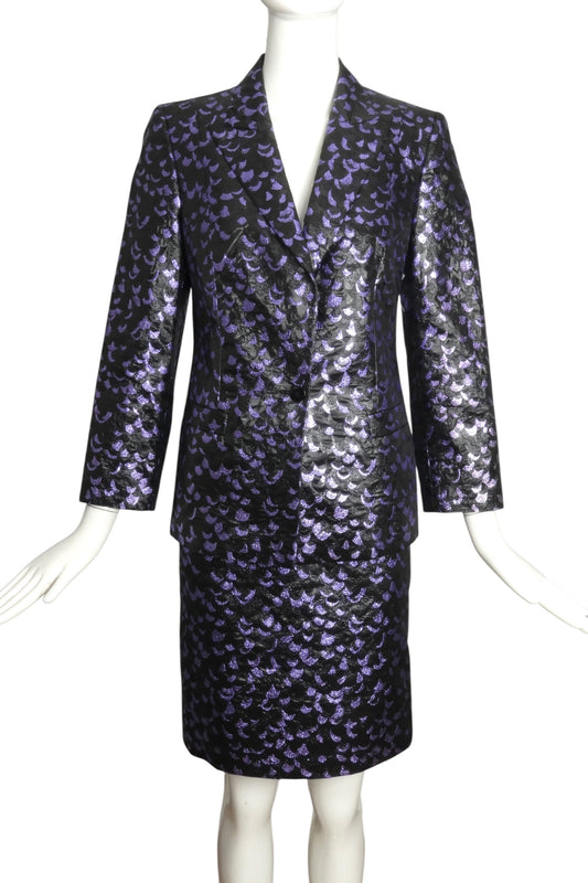 ICEBERG- 1990s Purple & Black Brocade Skirt Suit, Size 6