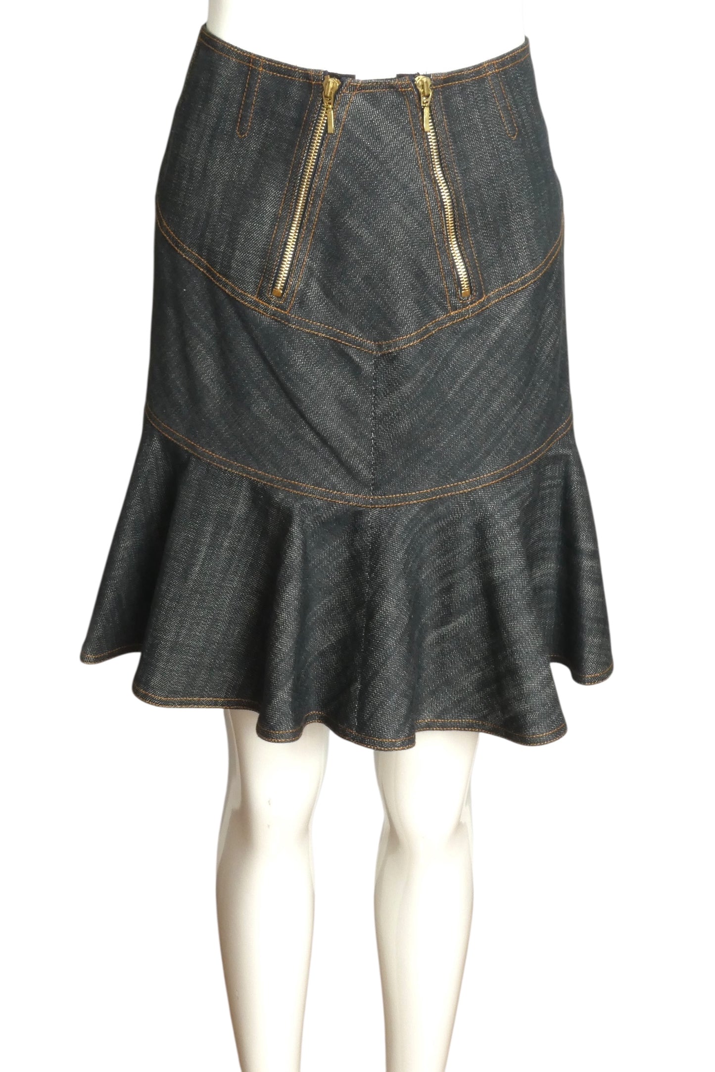ALAIA- 1990s Blue Denim Skirt Ensemble, Size Small