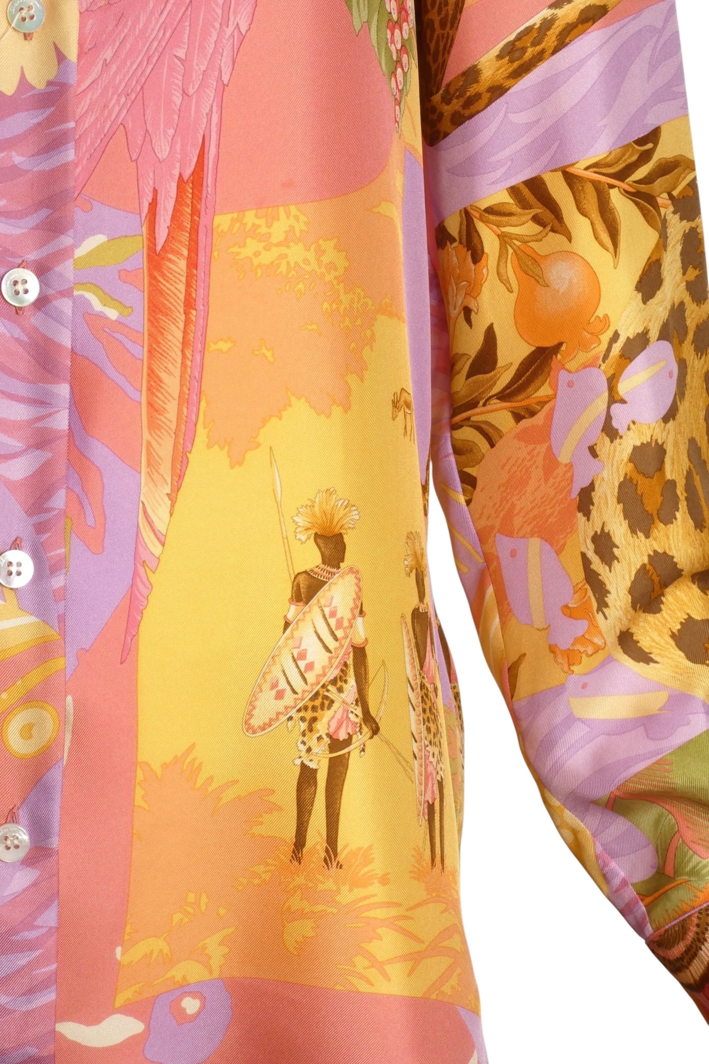 SALVATORE FERRAGAMO- 1990s Silk Tropical Print Blouse, Size 8