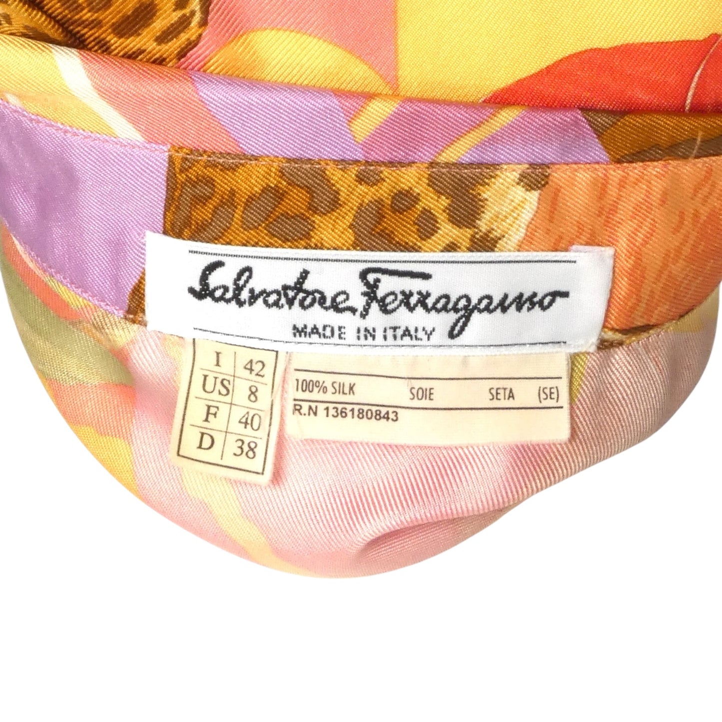 SALVATORE FERRAGAMO- 1990s Silk Tropical Print Blouse, Size 8