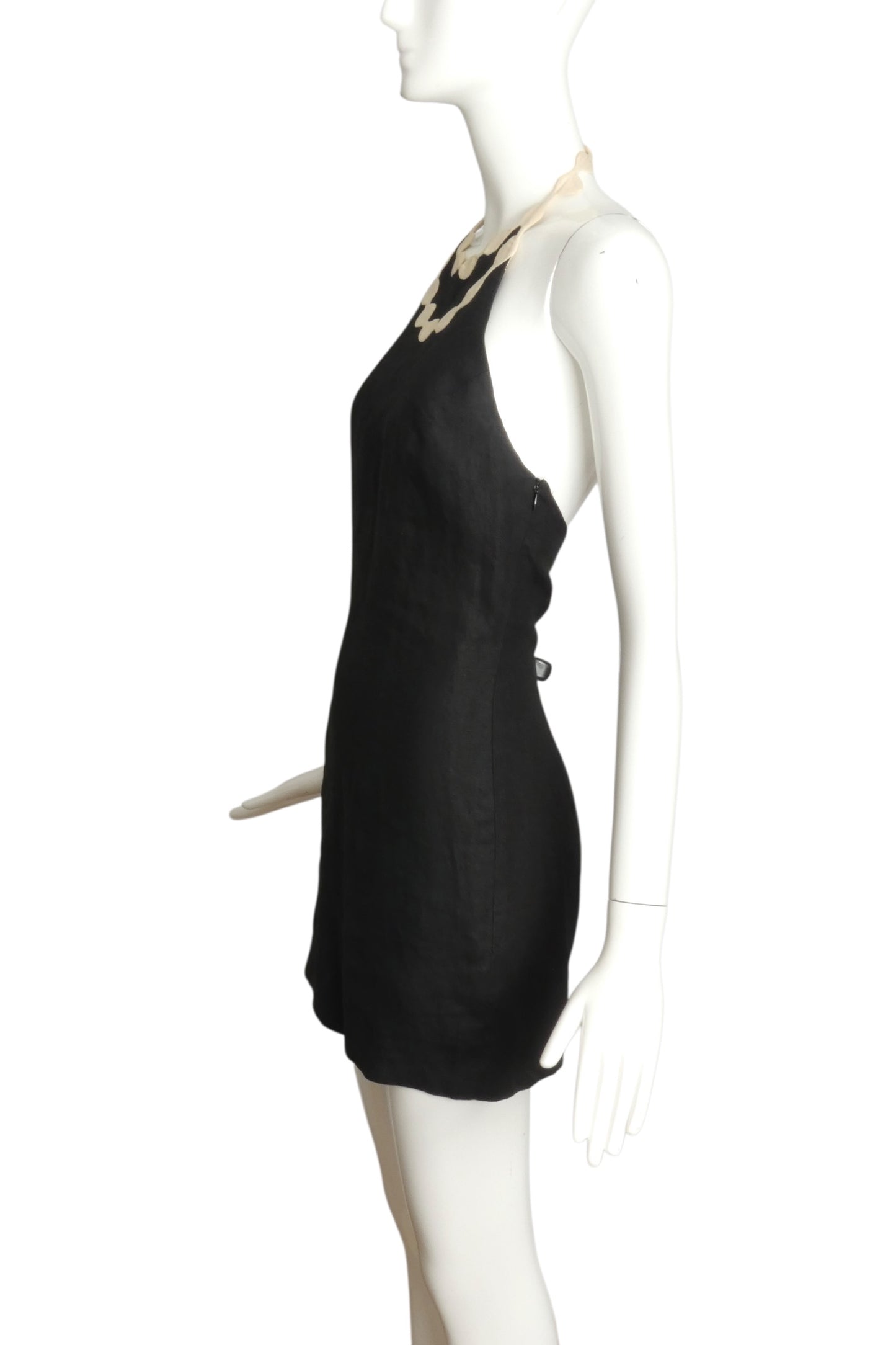 CHRISTIAN FRANCIS ROTH- 1992 Black Linen Halter Dress, Size 4