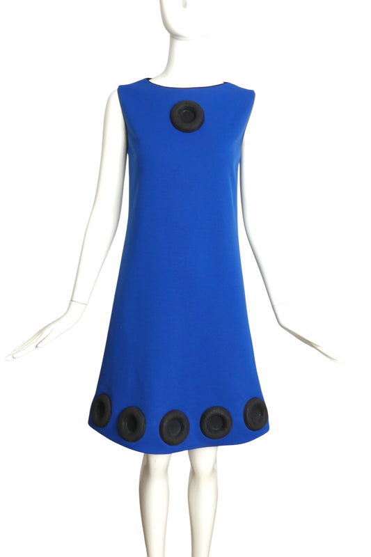 PIERRE CARDIN HAUTE COUTURE-  Blue Wool Knit Shift Dress, Size 4