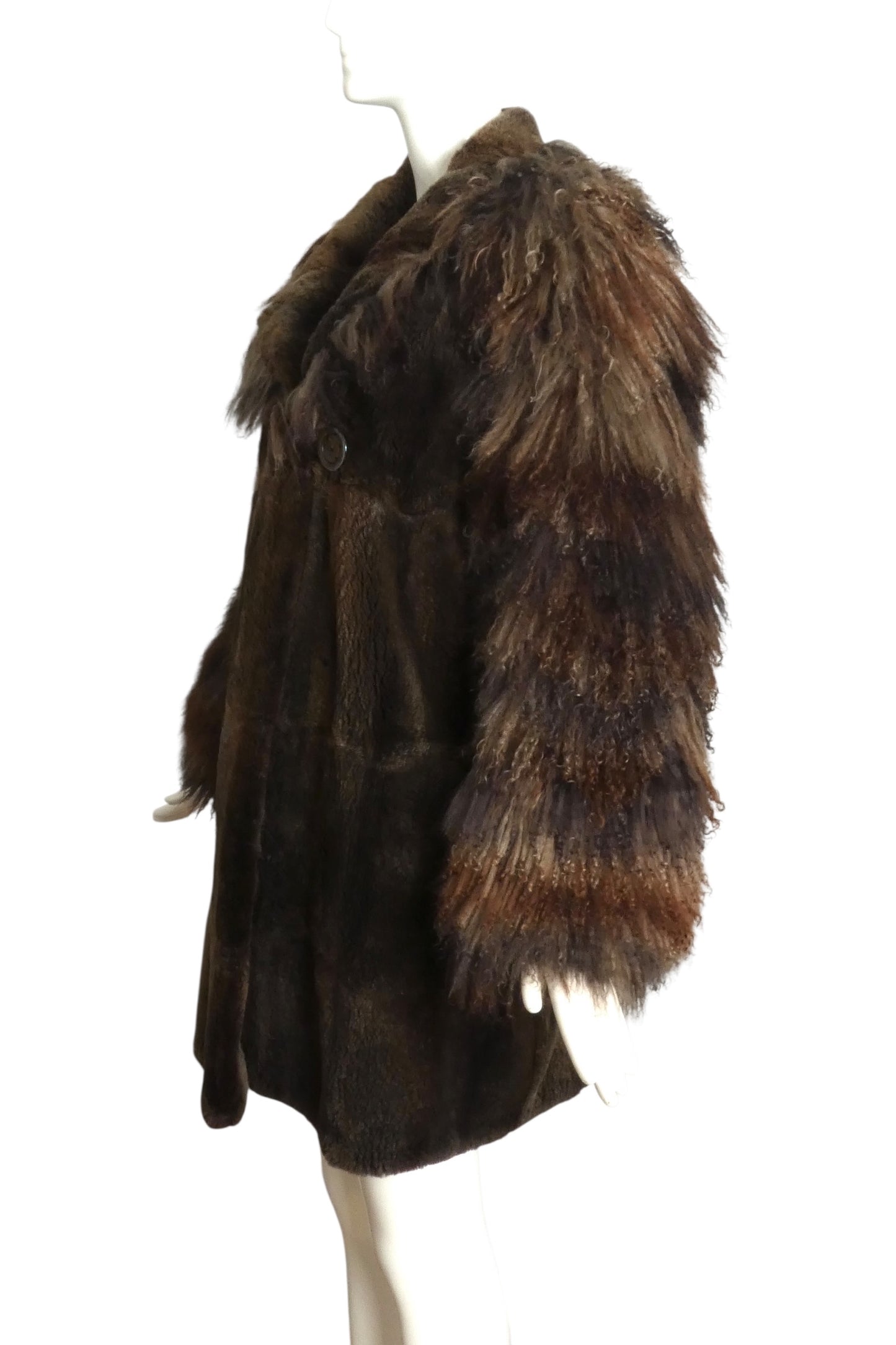 FENDI- 1984 Brown Curly Lamb Fur Coat, Size Large