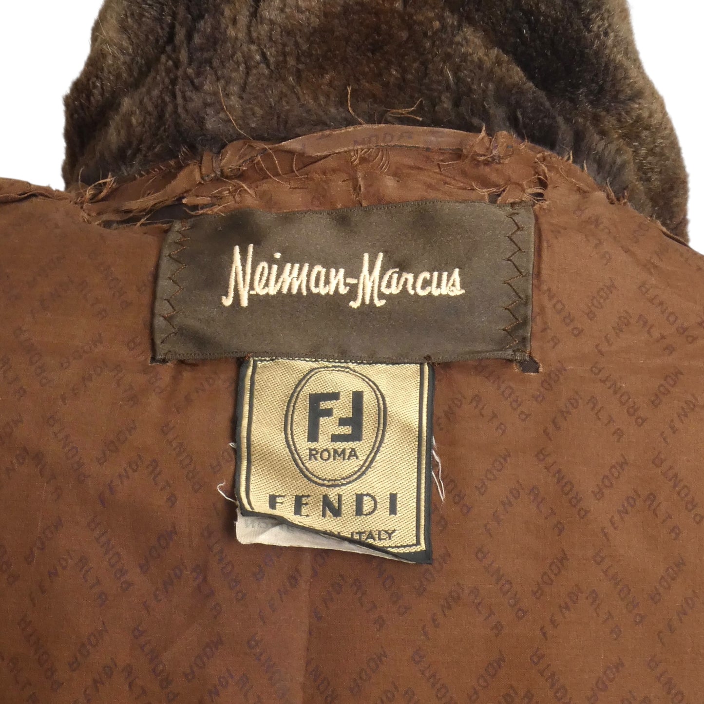 FENDI- 1984 Brown Curly Lamb Fur Coat, Size Large