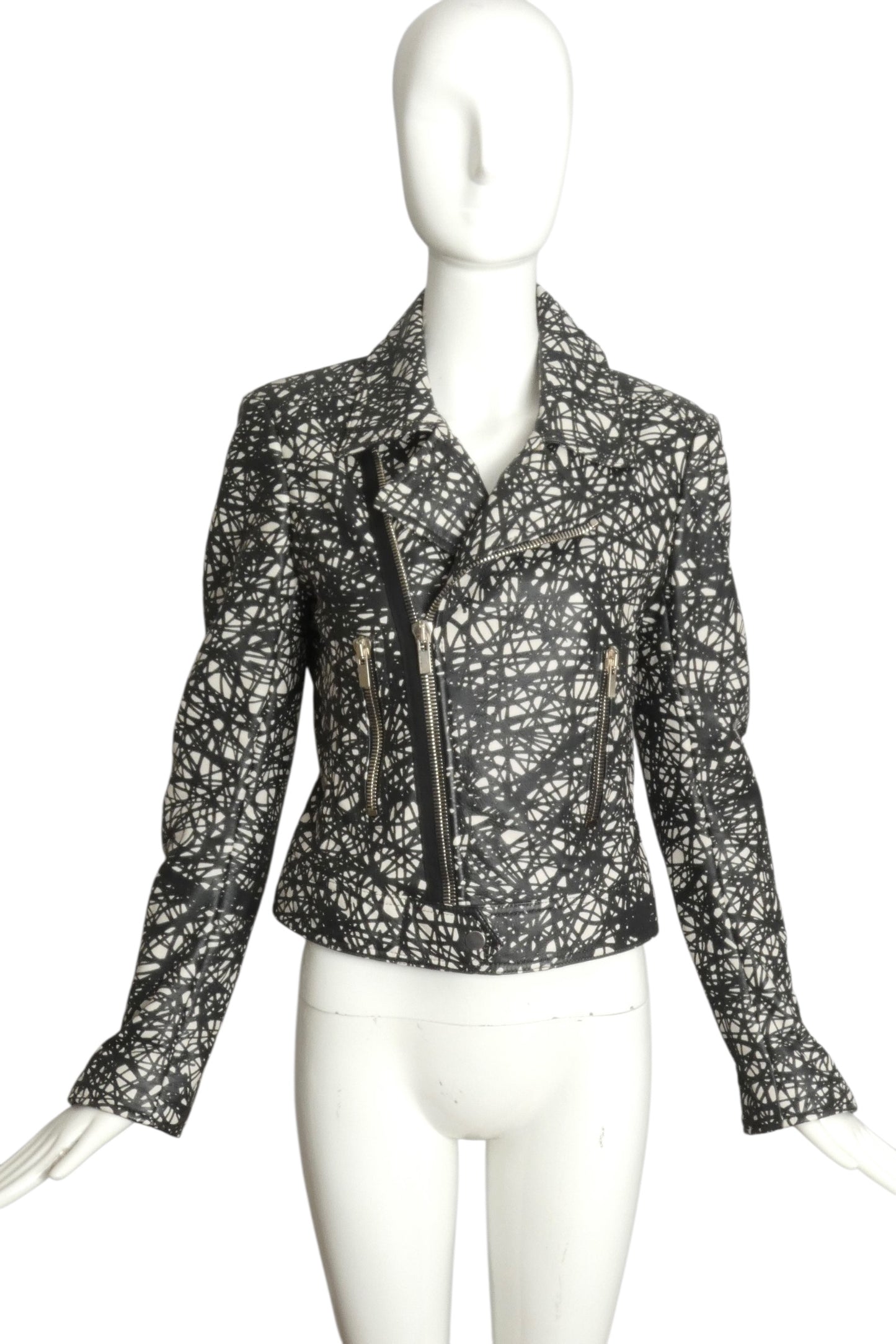 BALENCIAGA- 2013 Printed Leather Moto Jacket, Size 8