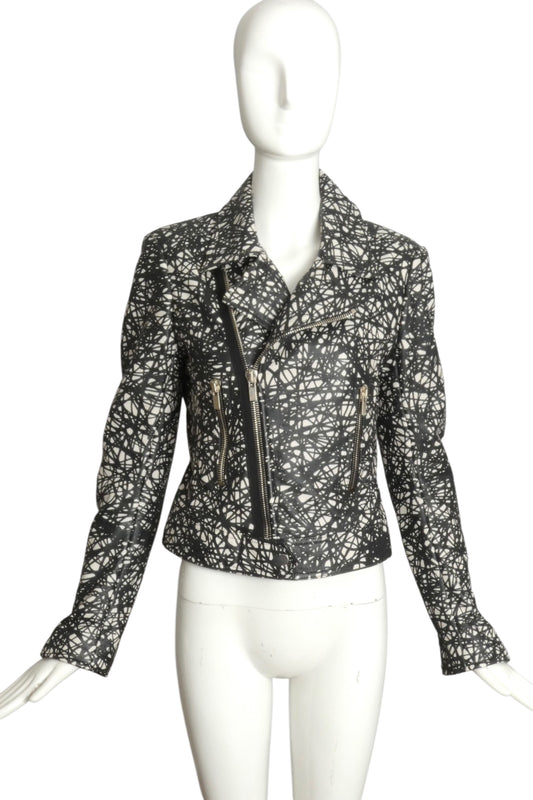 BALENCIAGA- 2013 Printed Leather Moto Jacket, Size 8