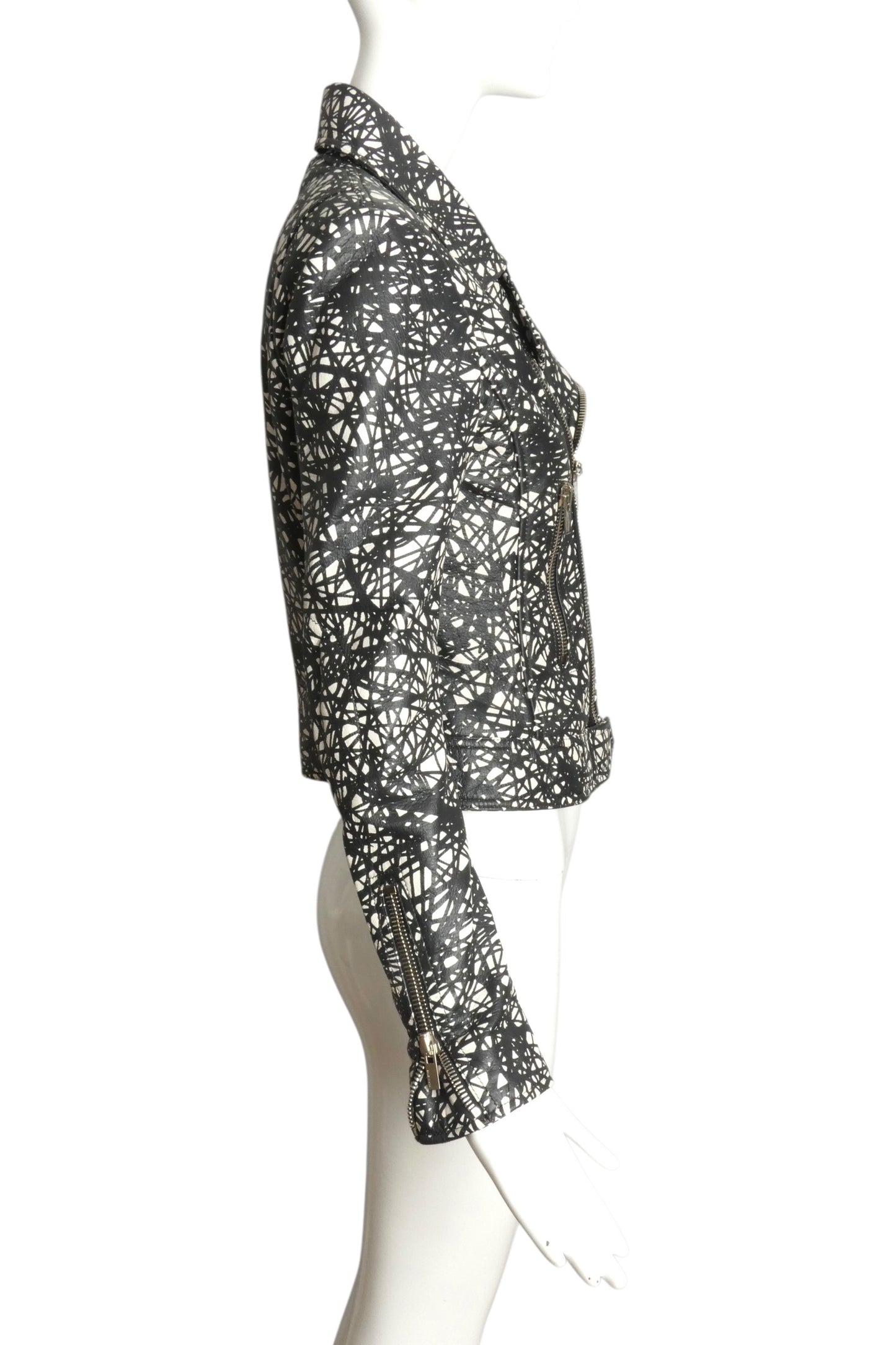 BALENCIAGA- 2013 Printed Leather Moto Jacket, Size 8
