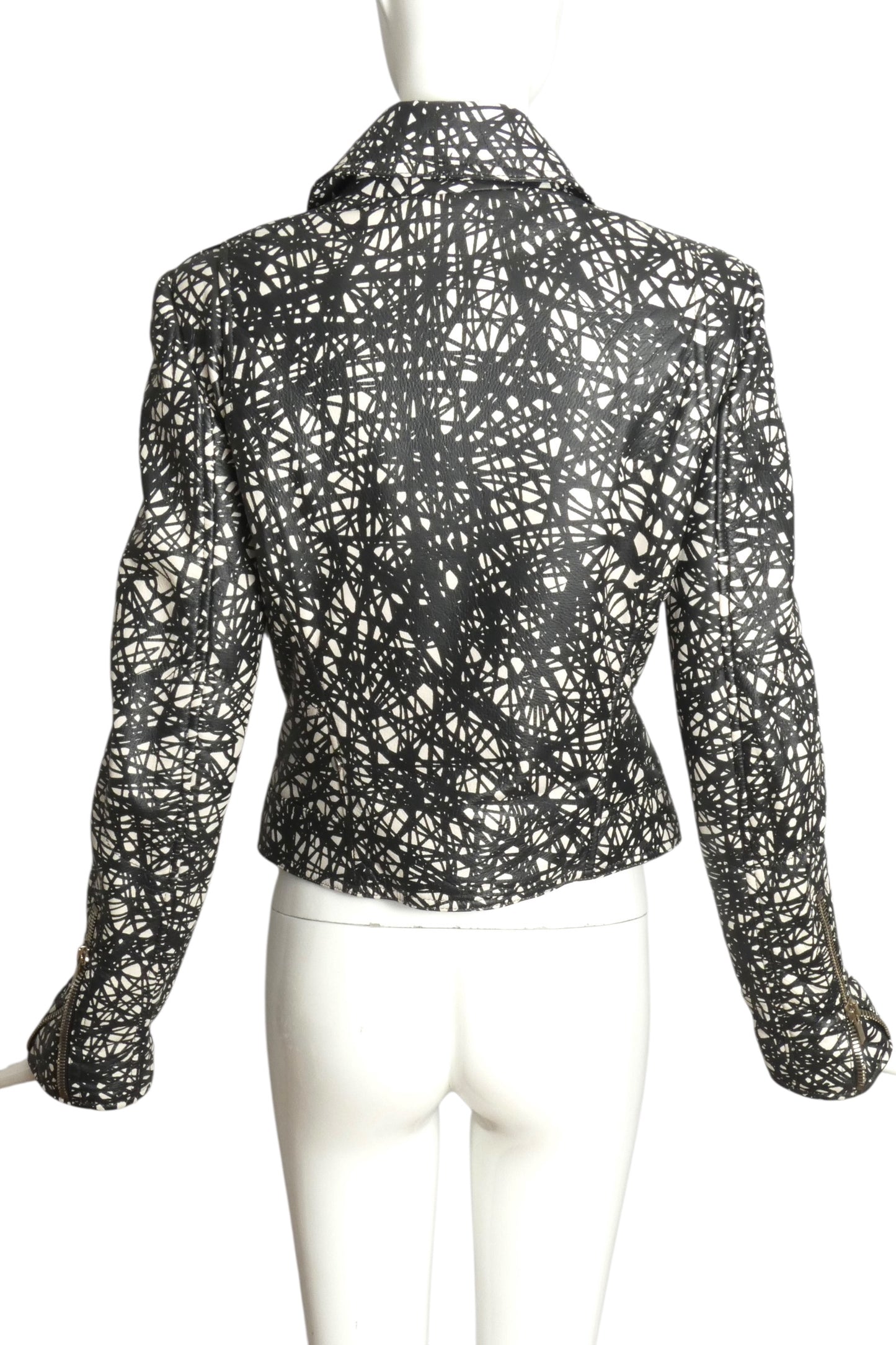 BALENCIAGA- 2013 Printed Leather Moto Jacket, Size 8