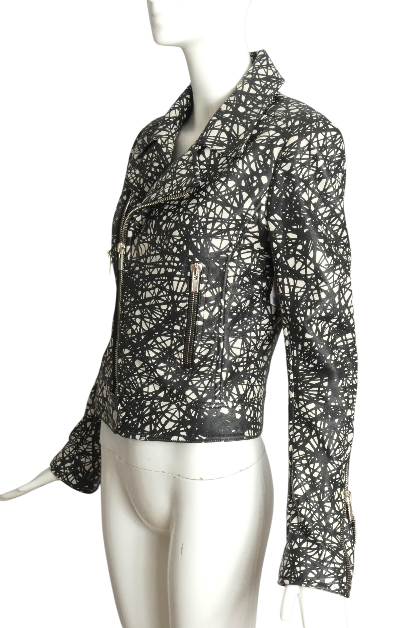 BALENCIAGA- 2013 Printed Leather Moto Jacket, Size 8