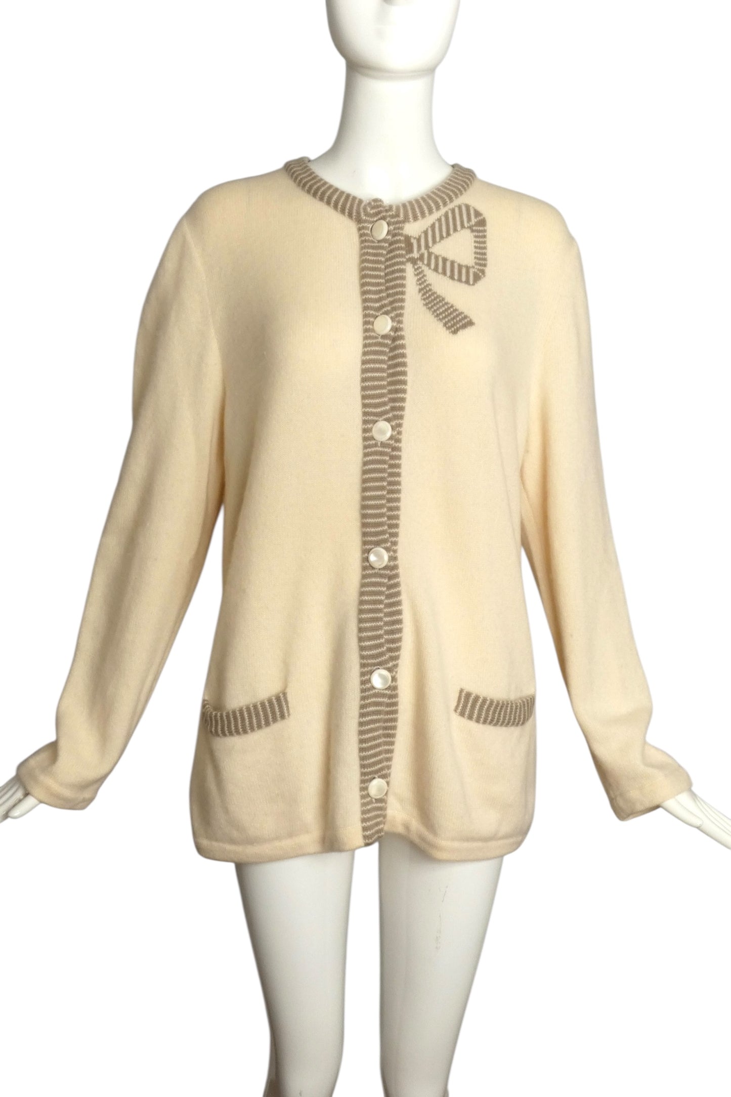 VALENTINO BOUTIQUE- 1990s Ivory Knit Cardigan Sweater, Size 12