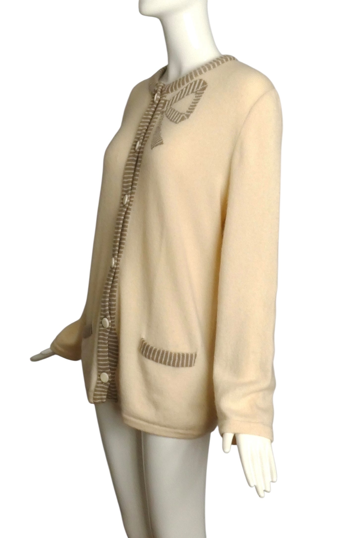 VALENTINO BOUTIQUE- 1990s Ivory Knit Cardigan Sweater, Size 12
