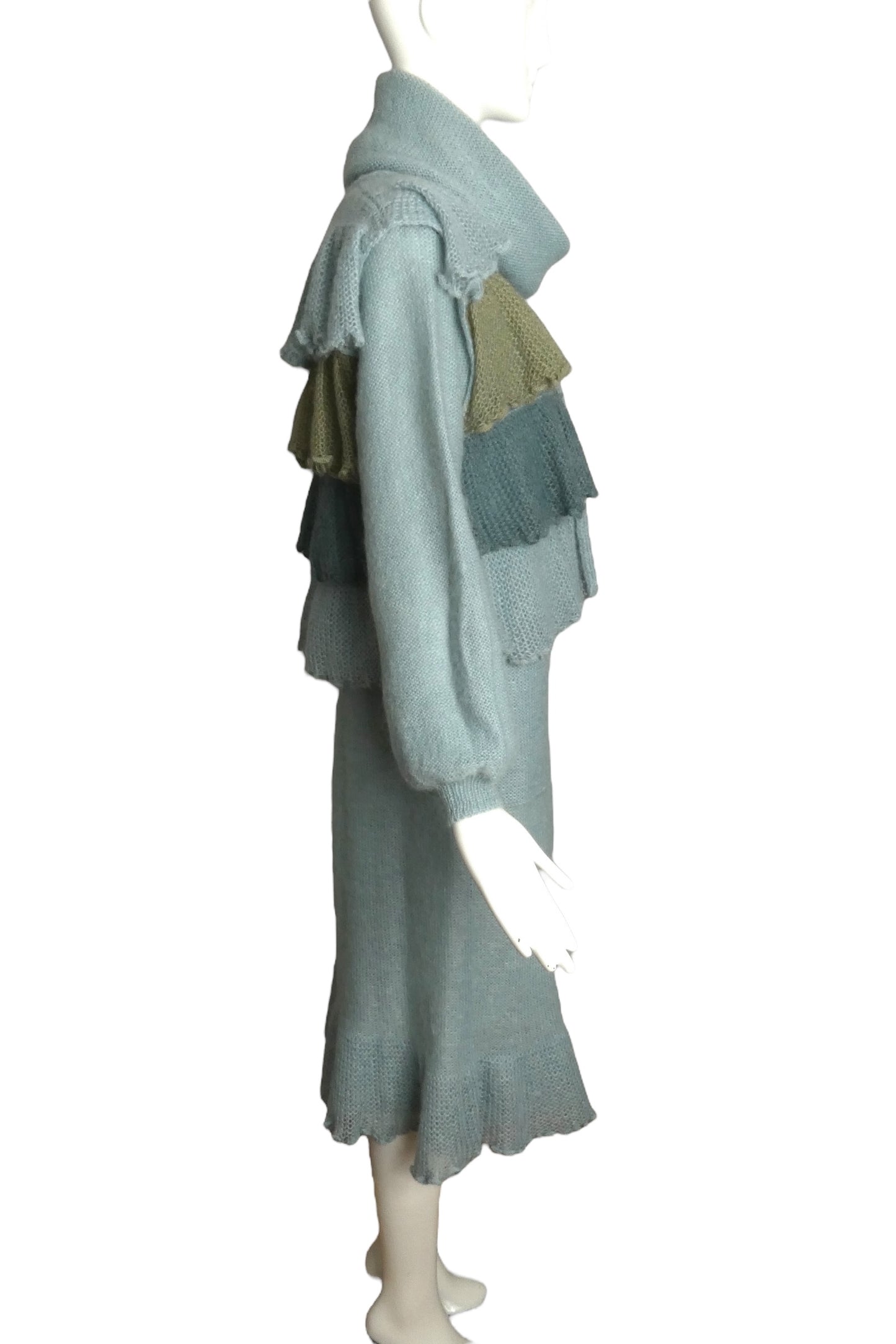 KRIZIA- 1970s 2pc Blue Sweater Knit Dress & Vest, Size 8