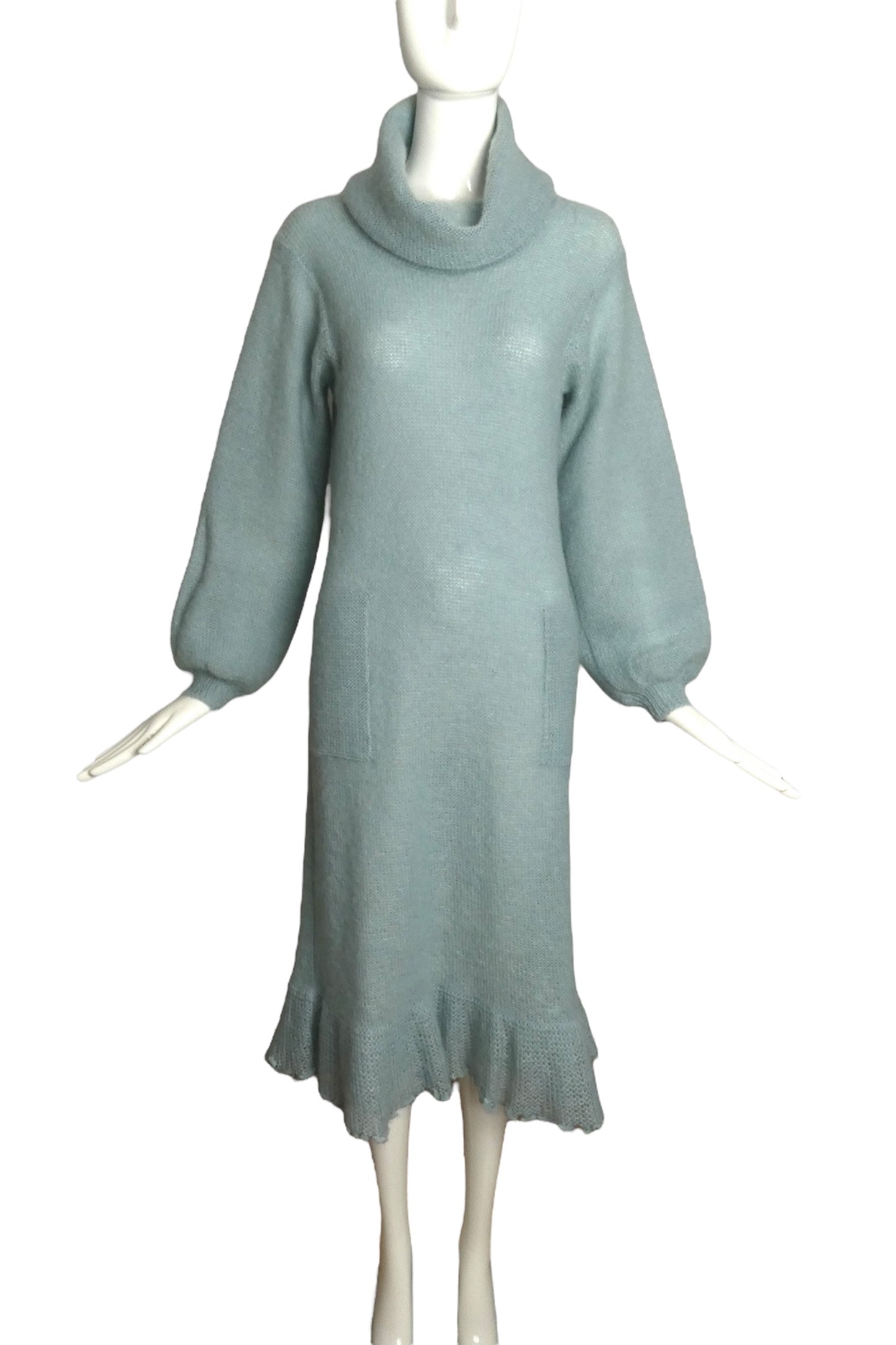 KRIZIA- 1970s 2pc Blue Sweater Knit Dress & Vest, Size 8