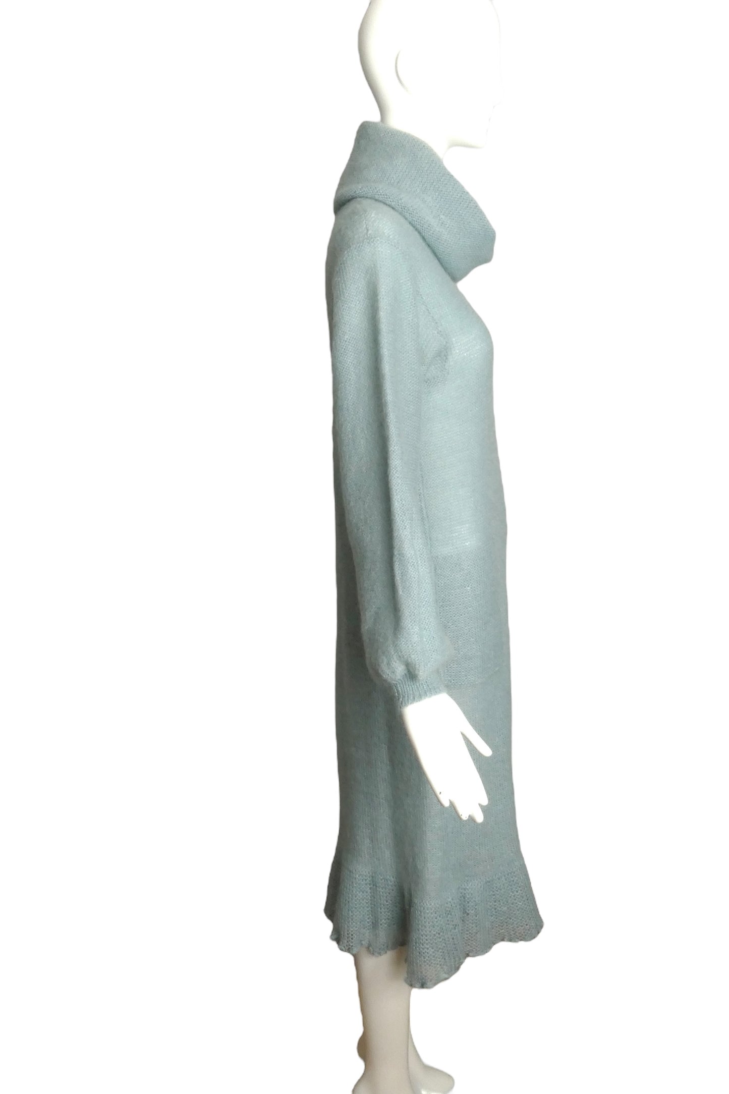 KRIZIA- 1970s 2pc Blue Sweater Knit Dress & Vest, Size 8