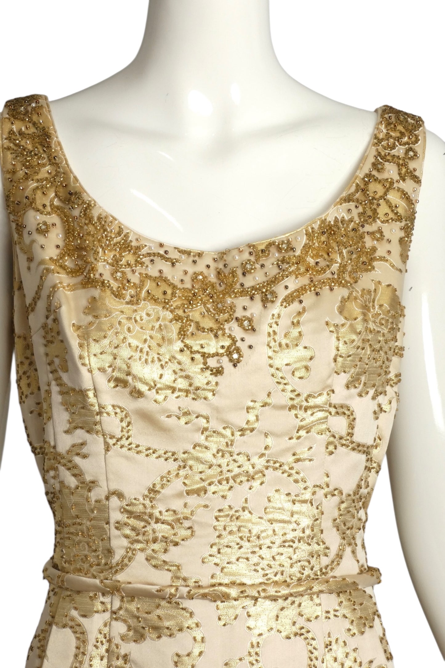1960s 2pc Gold Beaded Brocade Evening Ensemble, Size 10