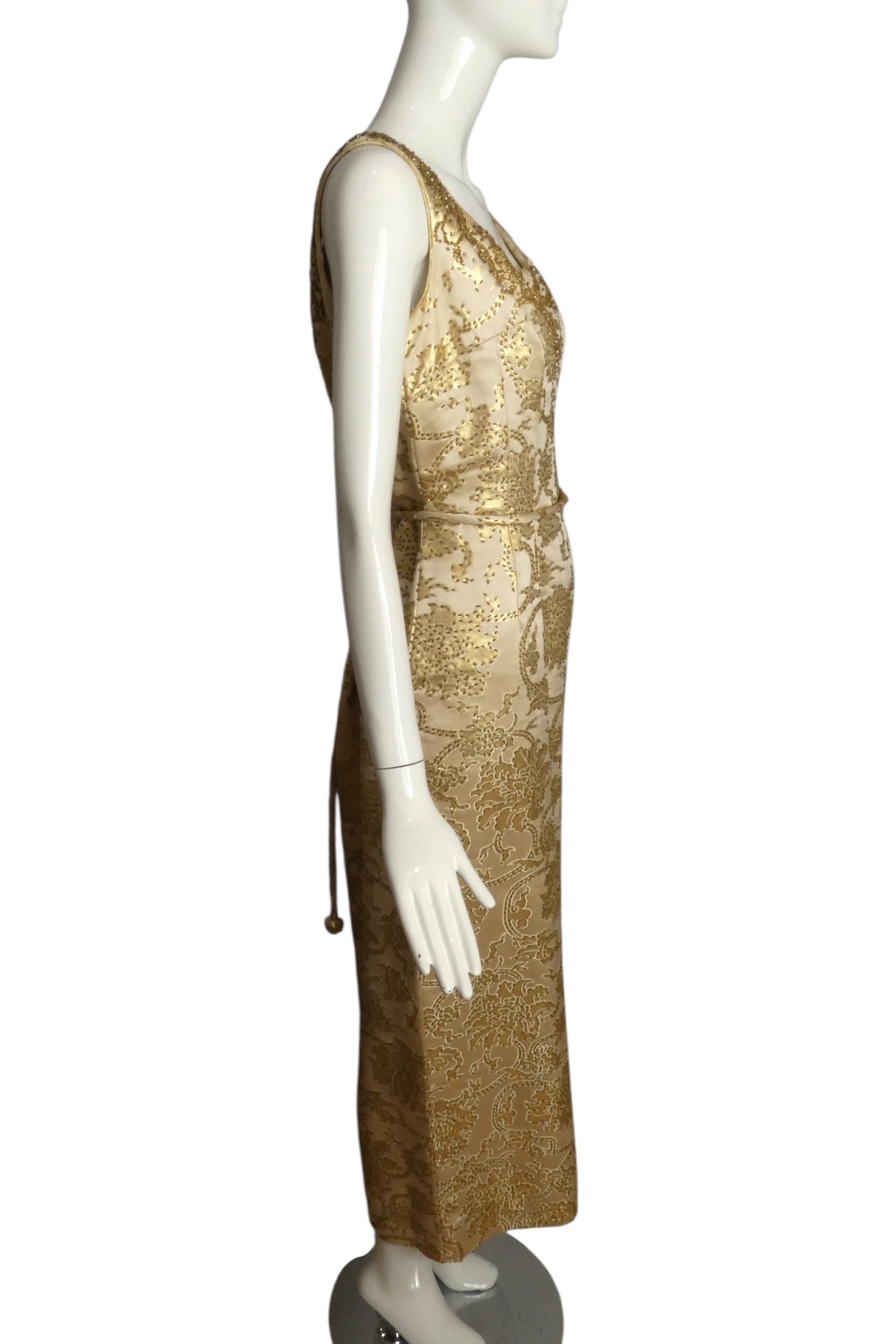 1960s 2pc Gold Beaded Brocade Evening Ensemble, Size 10