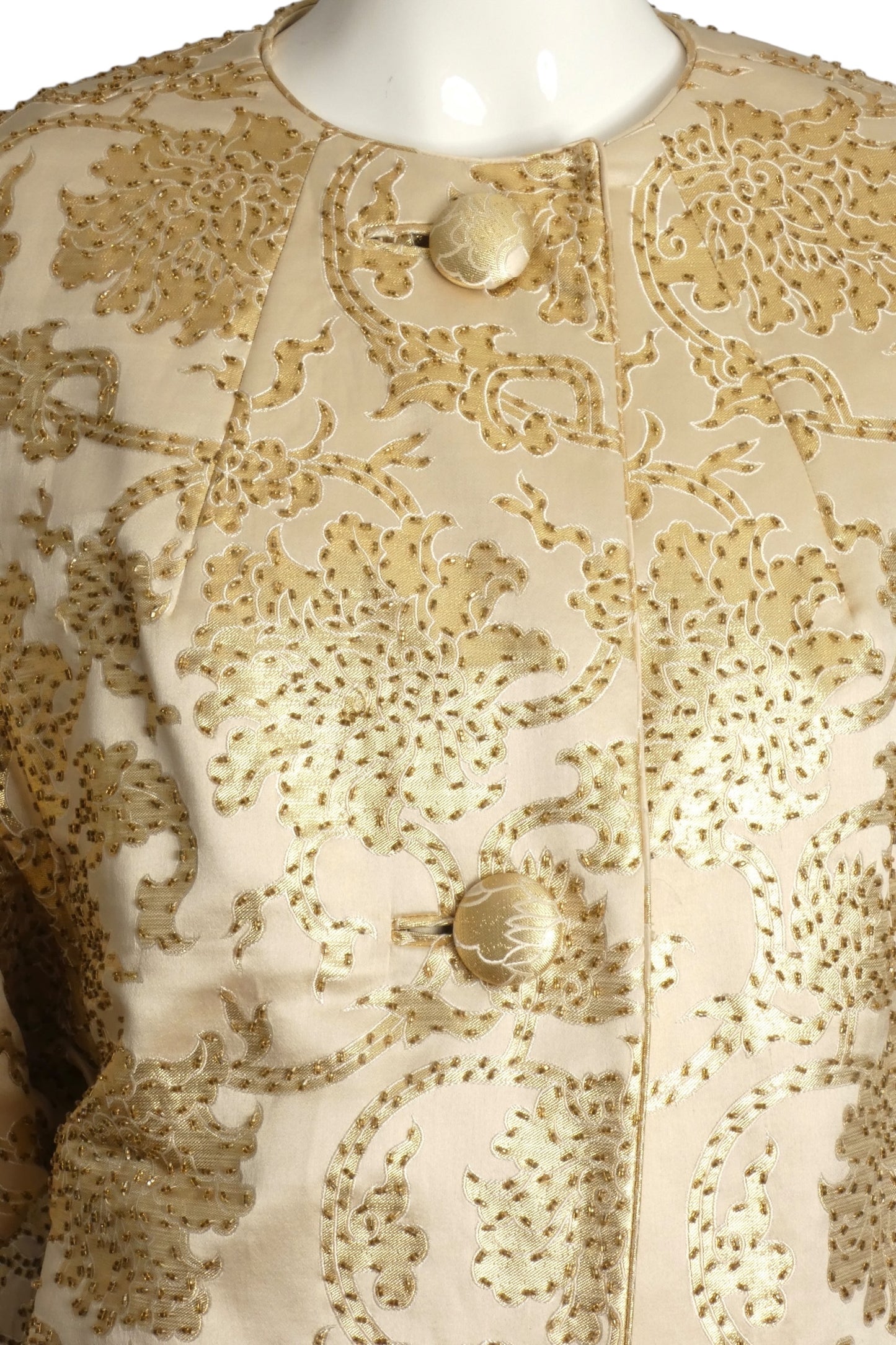 1960s 2pc Gold Beaded Brocade Evening Ensemble, Size 10