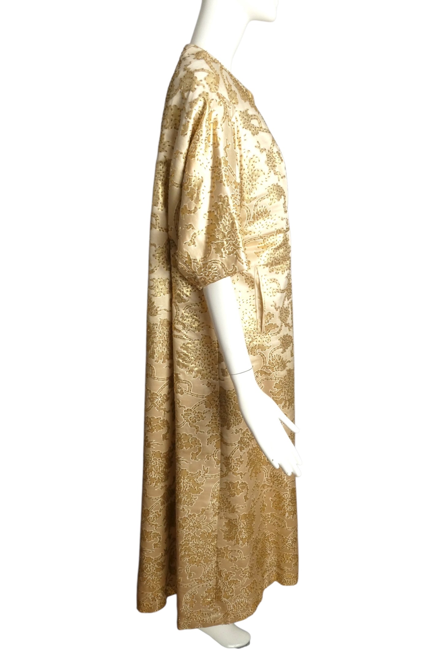 1960s 2pc Gold Beaded Brocade Evening Ensemble, Size 10
