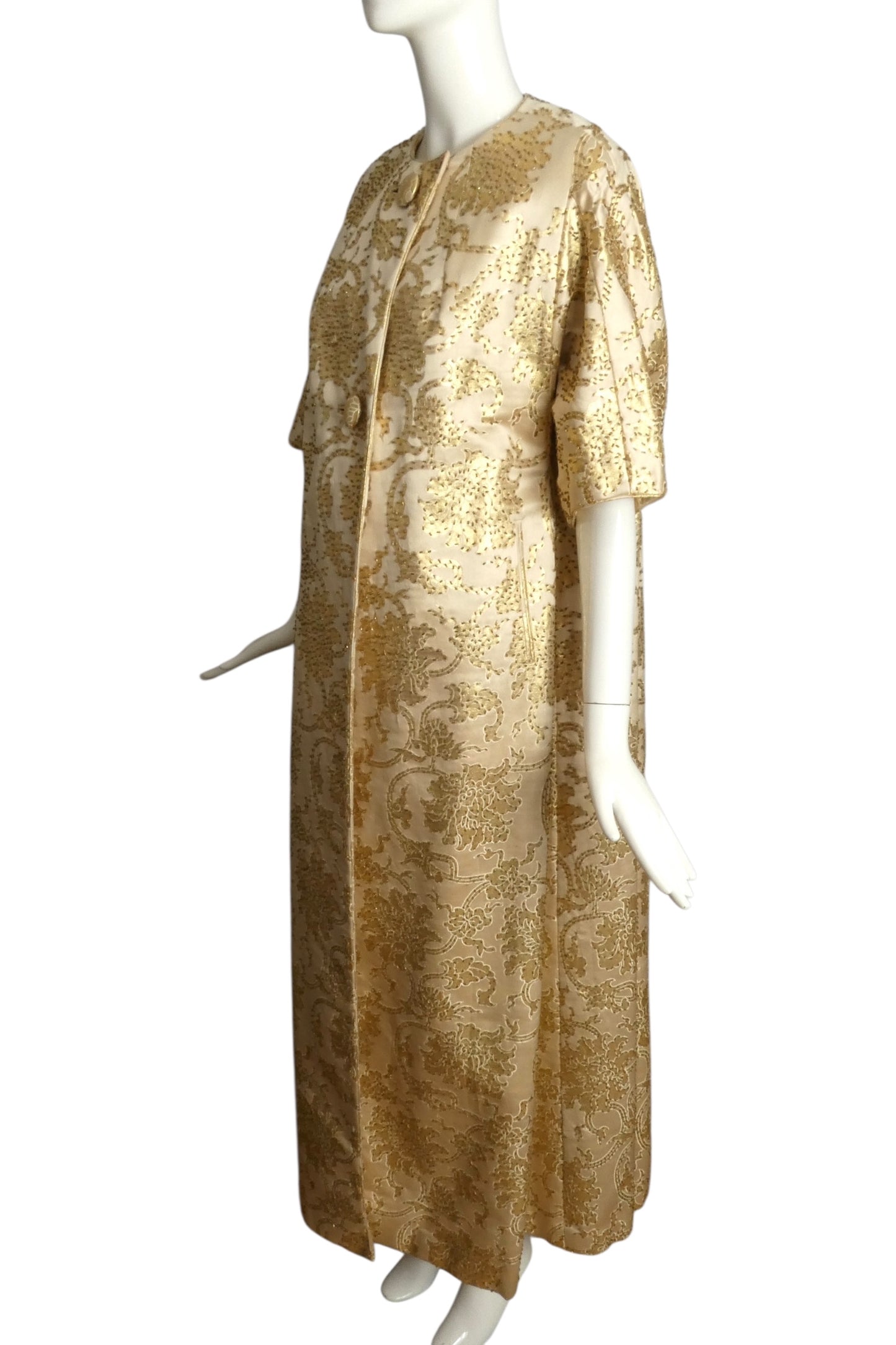 1960s 2pc Gold Beaded Brocade Evening Ensemble, Size 10