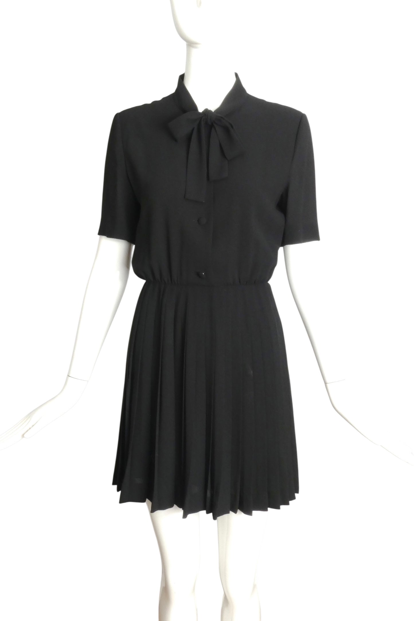 PIERRE CARDIN PARIS- 1970s Black Pleated Crepe Dress, Size 6